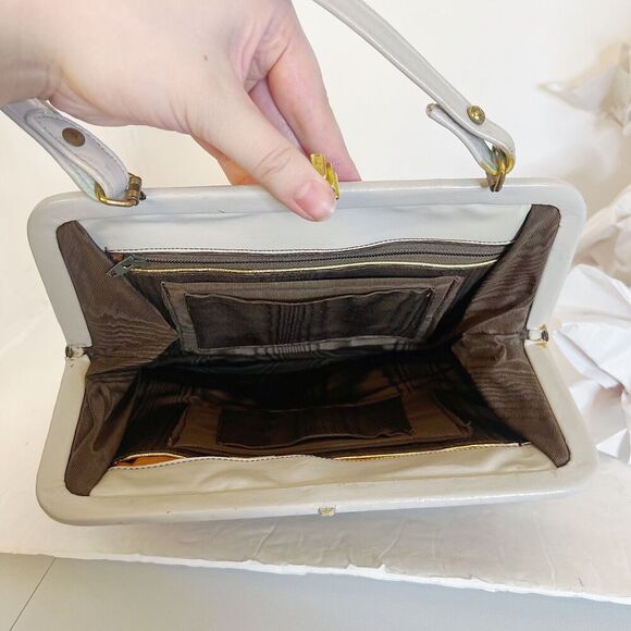 Vintage 1950s Floral Needlepoint Beige Handbag Shoulder Bag Purse - Picture 4 of 8